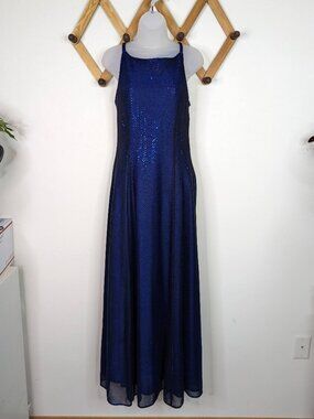 Betsy & Adam Y2K Sequin Mesh Blue A-Line Maxi Dress - Medium